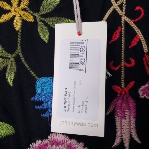 NWT Johnny Was Floral Embroidered Cotton Midi Maxi Black Dress Size Medi… - Picture 6 of 11